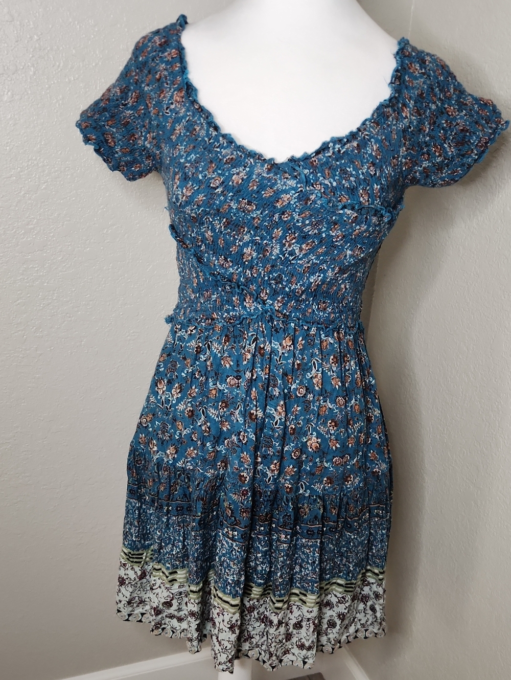 Angie Blue Floral Smocked Mini Dress